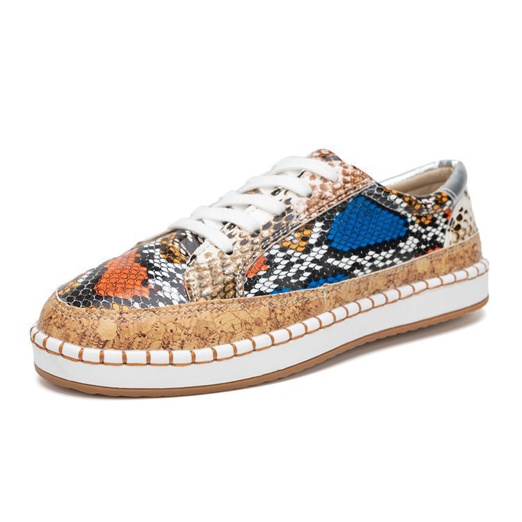 Damen Sneaker mit Korksohle und buntem Schlangenmuster EB