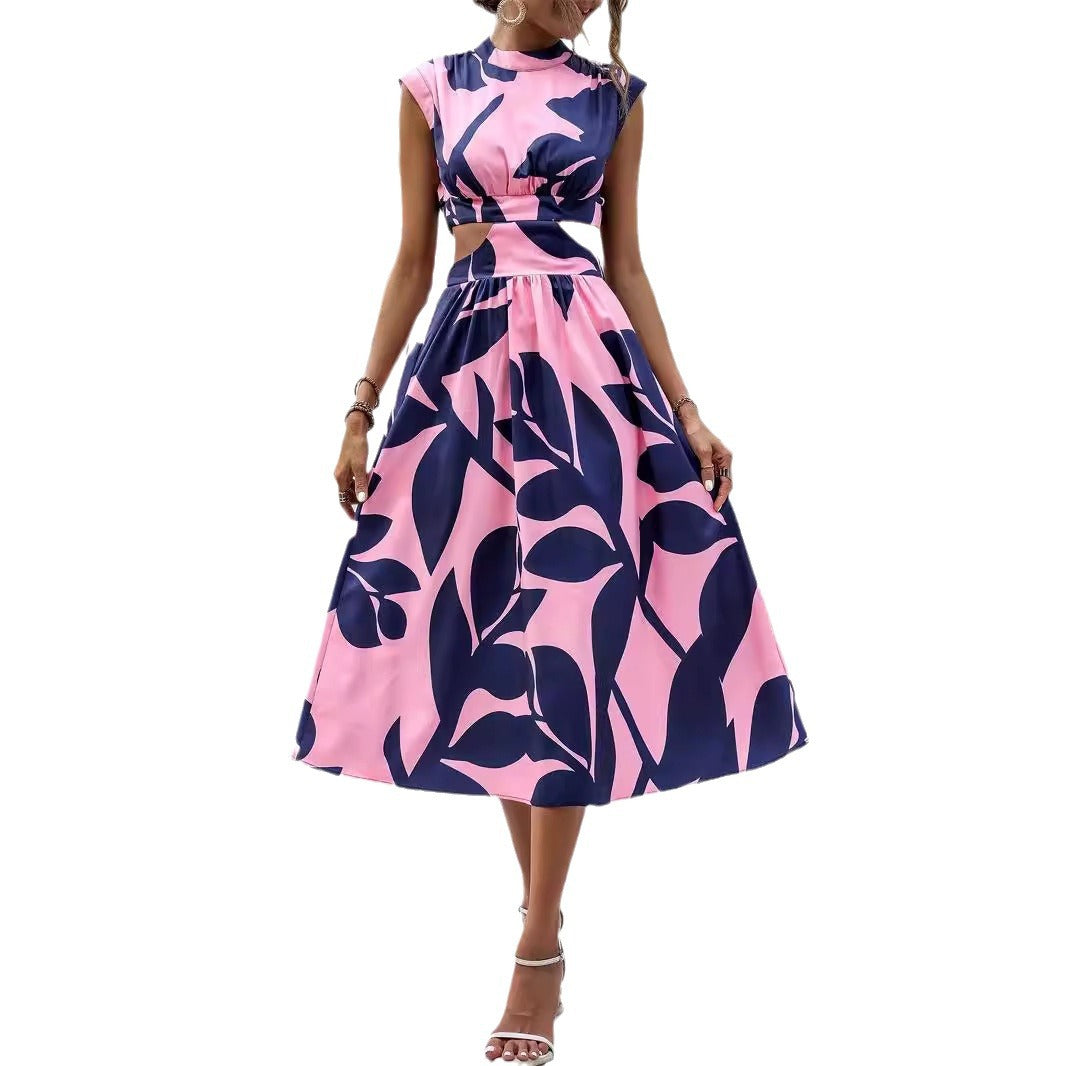 Damen Asymmetrisches Kleid mit Cut-Out-Details und Floralem Design EB