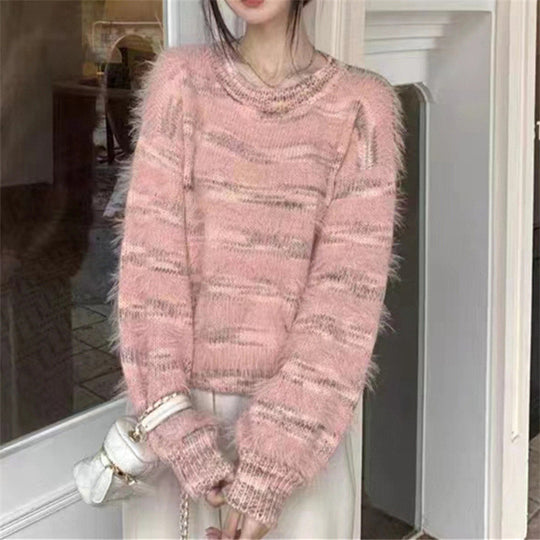Damen Kuscheliger Strickpullover mit trendigem Farbverlauf und voluminösen Ärmeln EB