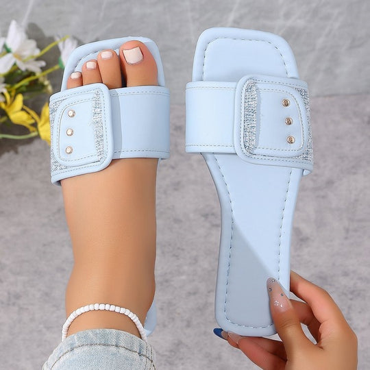 Damen Trendige Mules mit geflochtenem und dekorativem Riemen EB