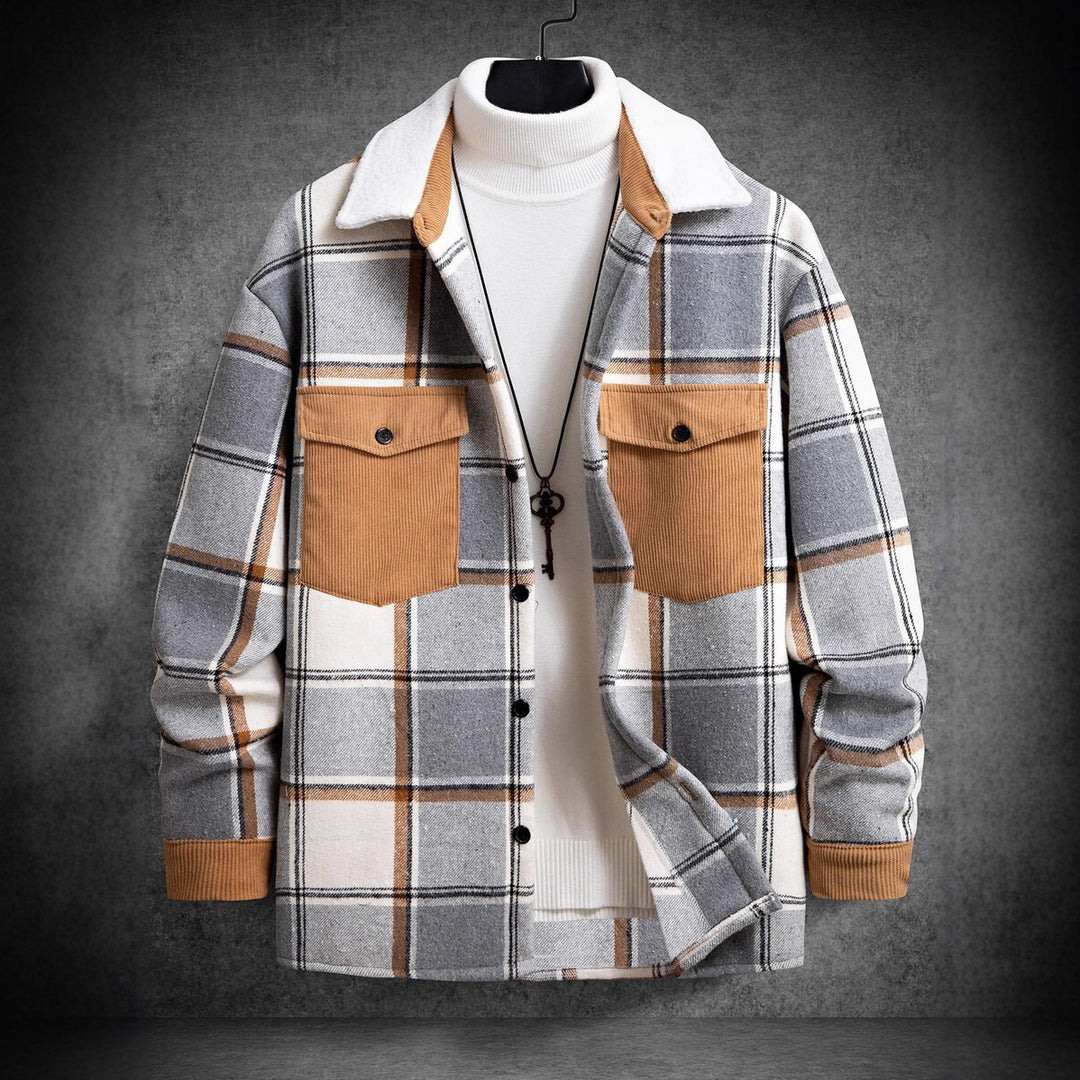 Herren Karo-Flanelljacke mit zwei Brusttaschen und weichem Kragen EB