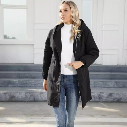 Damen Modische Übergangsjacke mit Kapuze und elastischen Bündchen EB