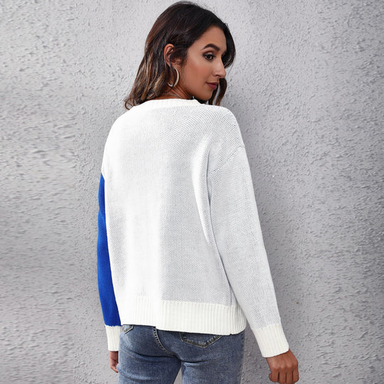 Damen Modischer Strickpullover mit floralem Muster und lässigem Schnitt EB