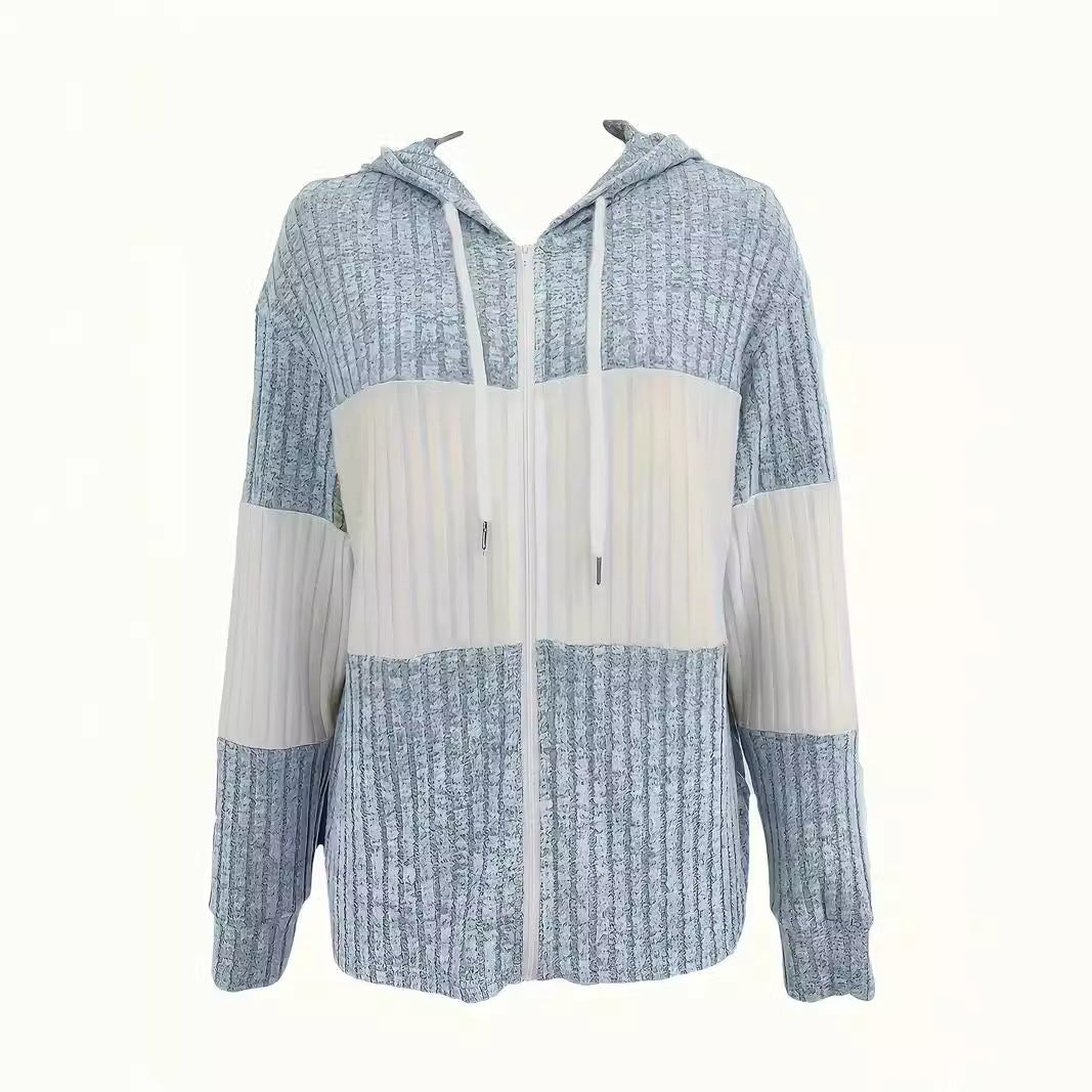 Damen lässige Strickjacke mit Reißverschluss und Zip-Hood EB