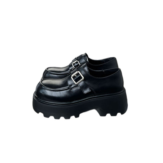Damen Chunky Mokassins aus hochwertigem Leder mit modischer Schnallenverzierung EB