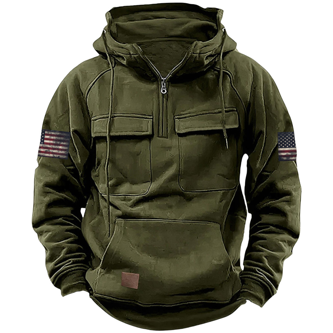 Herren nan Kapuzenpullover mit Halbzip, Cargo-Brusttaschen und Kängurutasche EB
