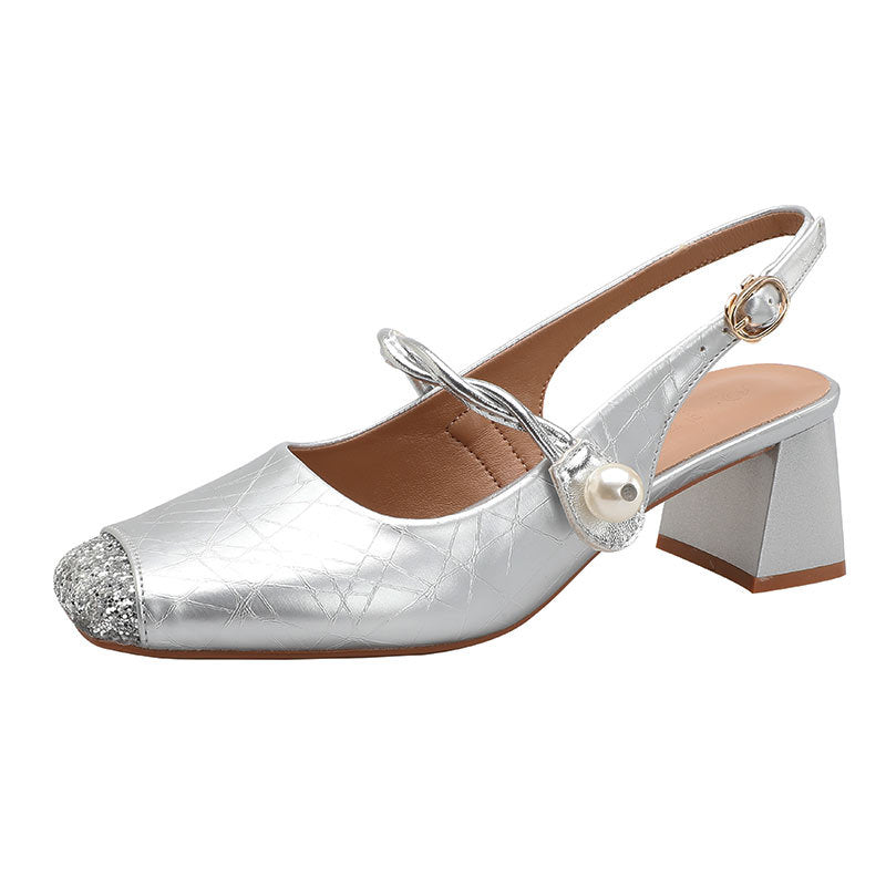 Damen Slingback Pumps mit funkelndem Strass und eleganter Schnalle EB