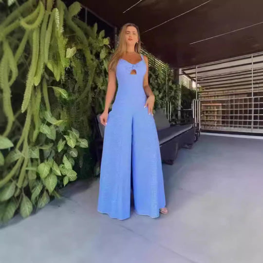 Damen Eleganter Jumpsuit mit dekorativem Schlitz und weitem Bein EB