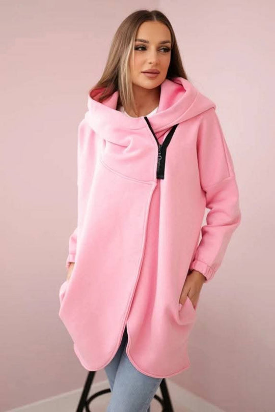 EB | Zip Kapuzenpullover mittellange Fleece Sweatjacke