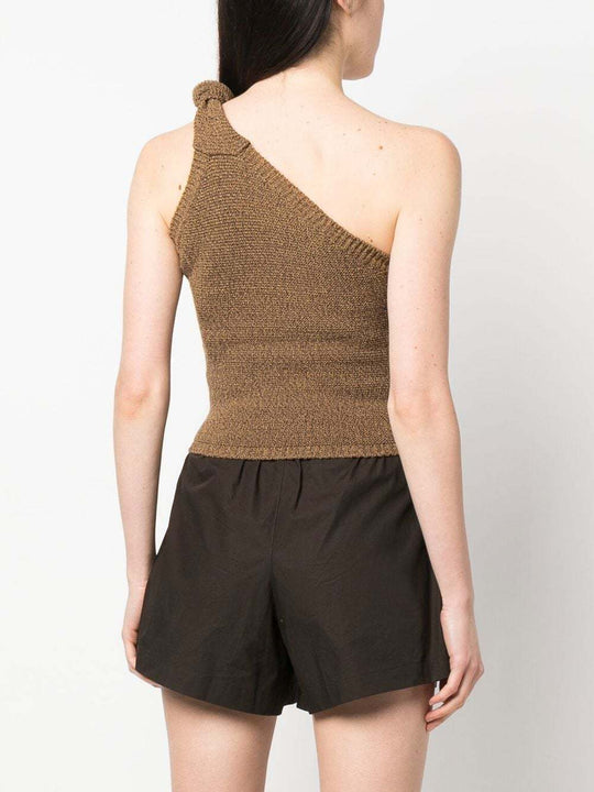 Damen asymmetrisches Strickoberteil mit dekorativem Knoten EB