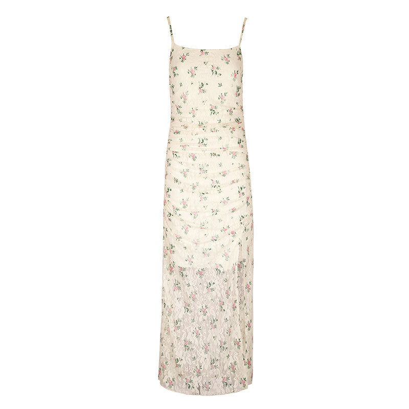 Damen Maxikleid mit raffiniertem Spitzenbesatz und floralem Design EB