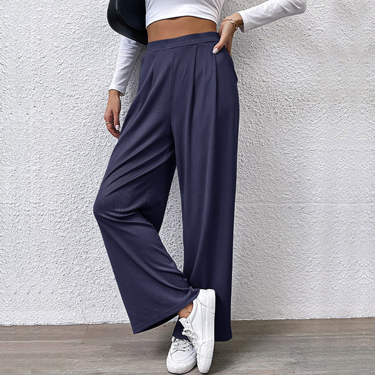 Damen Weite Plissee-Hose mit hohem Bund und praktischen Taschen EB