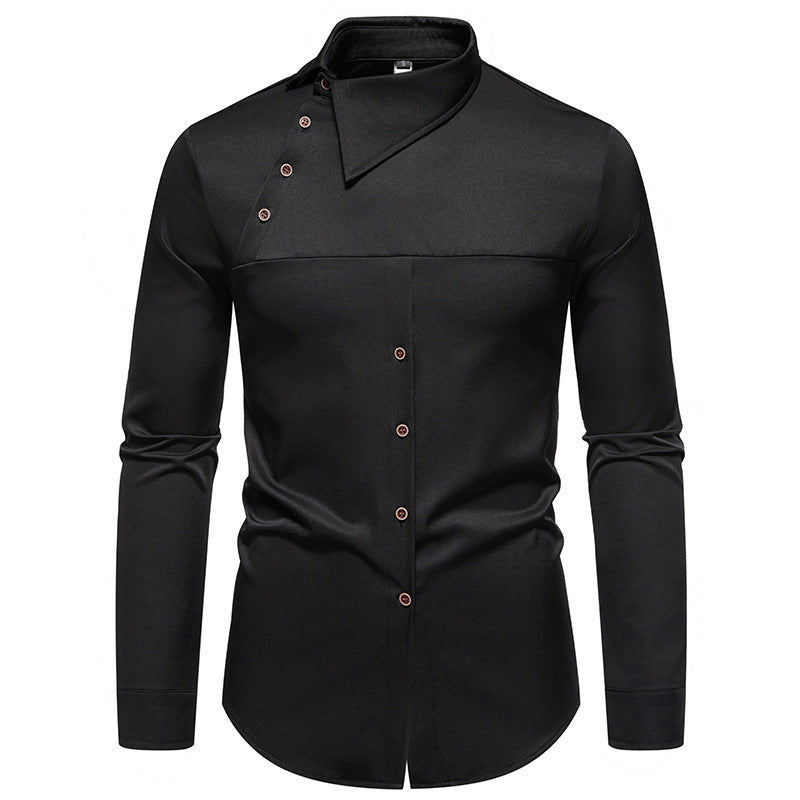 Herren modisches Hemd mit asymmetrischem Kragen und stilvollen Knopfdetails EB