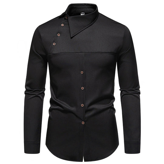 Herren modisches Hemd mit asymmetrischem Kragen und stilvollen Knopfdetails EB
