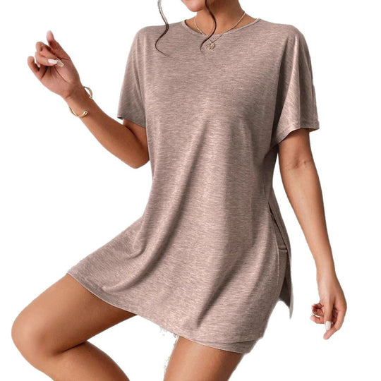 Damen Freizeit-Loungewear-Set mit weichem Kurzarmoberteil und passendem Radlerhosen EB