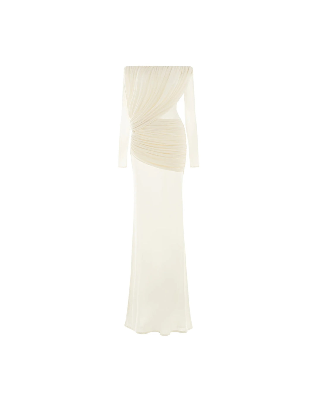Damen Langarm Maxikleid mit Drapier-Design und schulterfreiem Ausschnitt EB