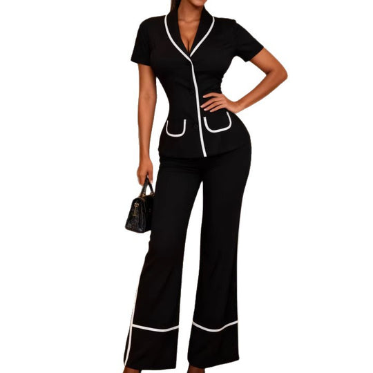 Damen Elegant geschnittenes Top und Flared Hose Set EB