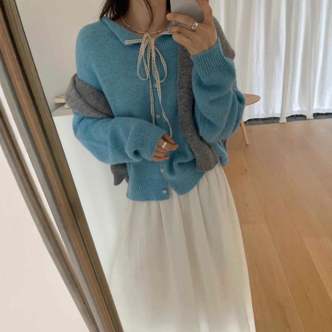 Damen Verspielte Strickjacke mit Schleifenverzierung EB