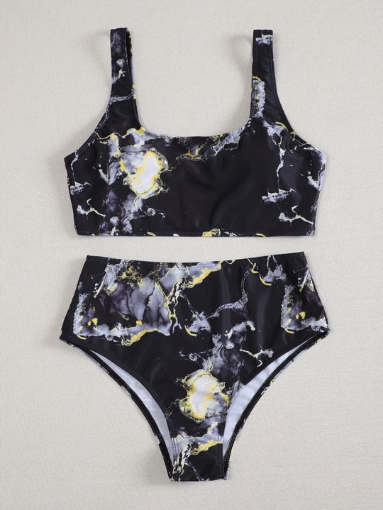 Damen Asymmetrisches Bikini-Set mit geknotetem Oberteil EB