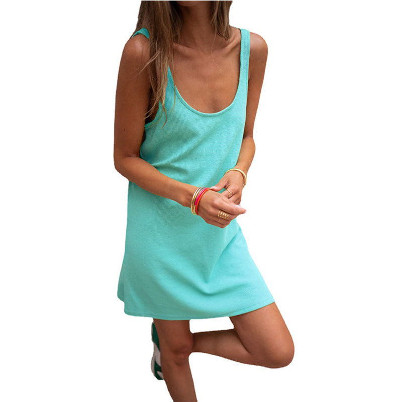 Damen Sommerliches Freizeitkleid mit tiefem Ausschnitt und leichtem Stoff EB
