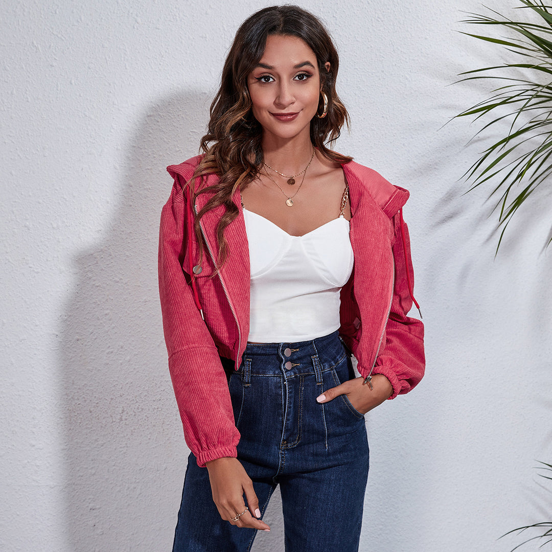 Damen lässige Kapuzenjacke mit großzügigen Taschen und Reißverschluss EB