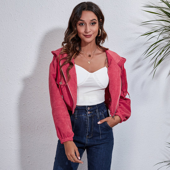 Damen lässige Kapuzenjacke mit großzügigen Taschen und Reißverschluss EB