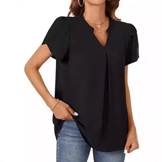 Damen Elegante Bluse mit V-Ausschnitt und Puffärmeln EB