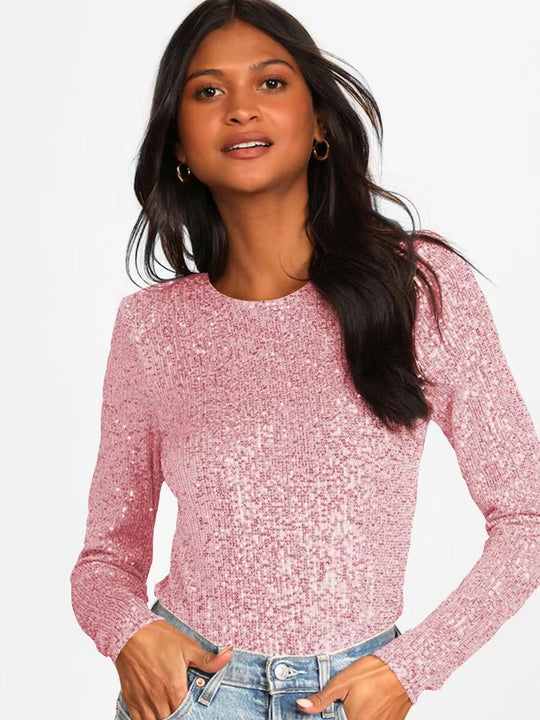 Damen Funktionsreicher Pailletten-Bodysuit mit langem Arm EB