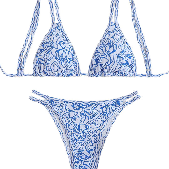Damen Triangel-Bikini-Set mit lebhaftem Strandmotiv EB