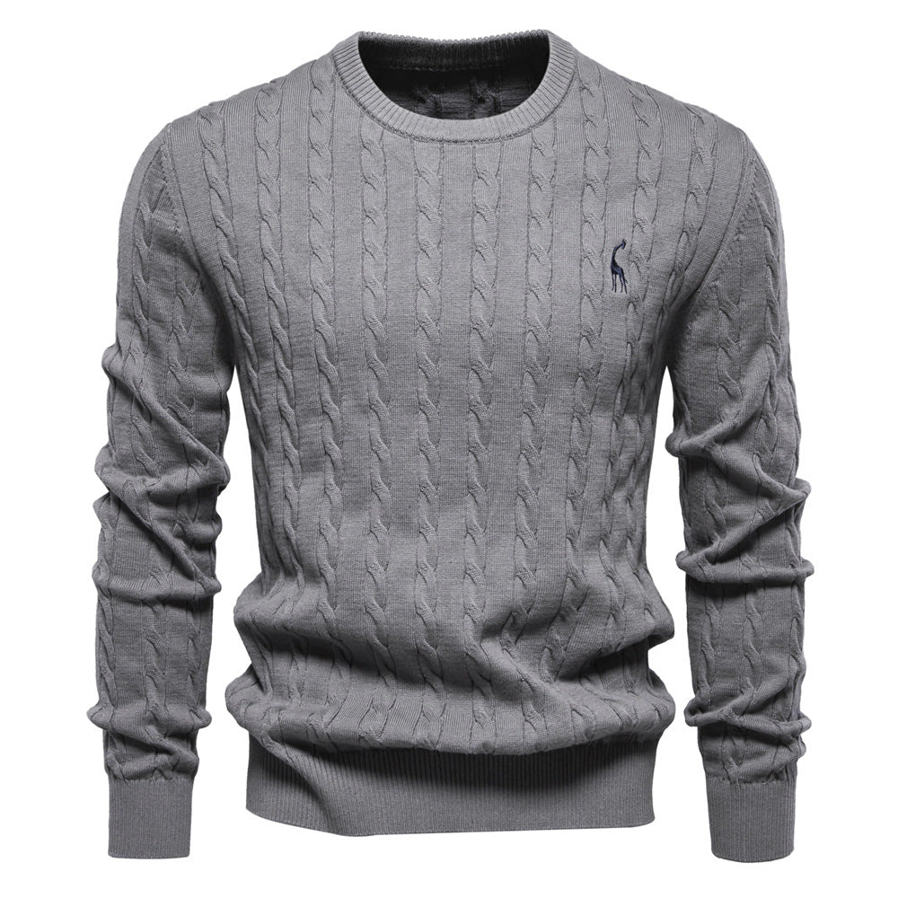 Herren Strickpullover mit Zopfmuster und Rundhalsausschnitt EB