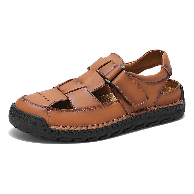 Herren Komfortable Leder-Sandalen mit verstellbaren Klettverschlüssen EB