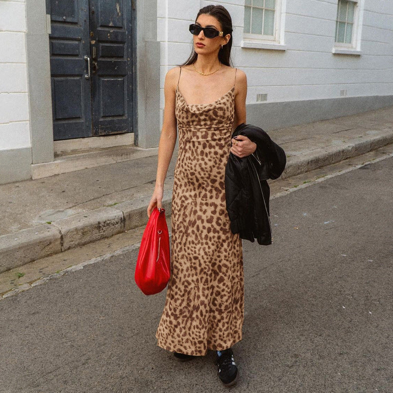 Damen Maxikleid mit elegantem Animalprint EB