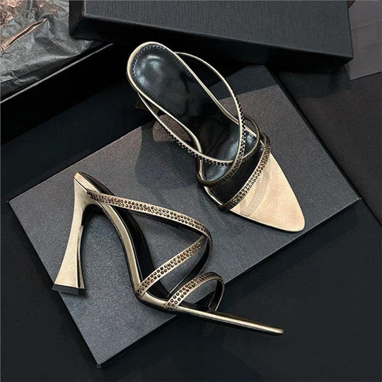 Damen elegante Slingback High Heels mit funkelnden Strassverzierungen EB