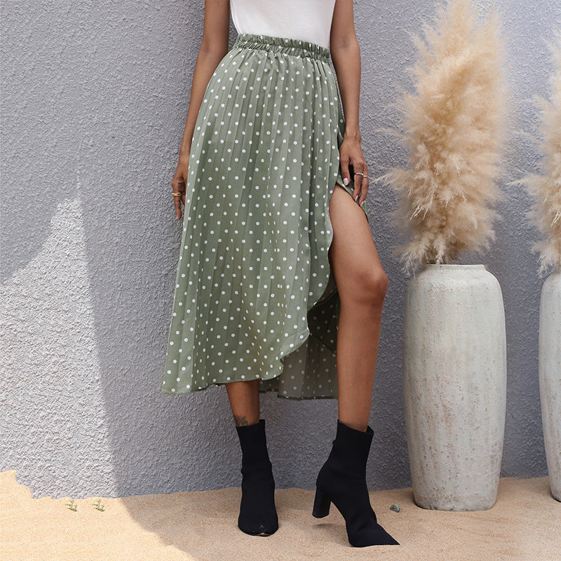 Damen asymmetrischer Maxirock mit Punkten und elegantem Schlitz EB