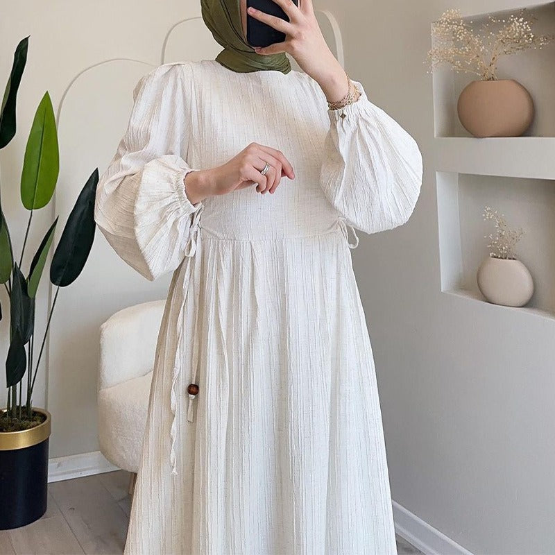 Damen Maxikleid mit strukturiertem Design und Puffärmeln EB