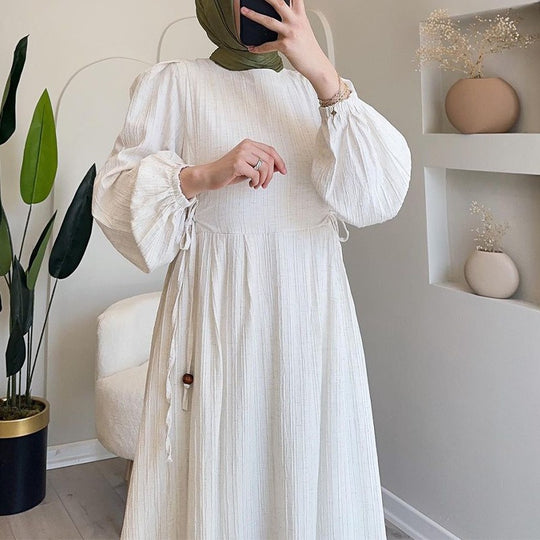Damen Maxikleid mit strukturiertem Design und Puffärmeln EB