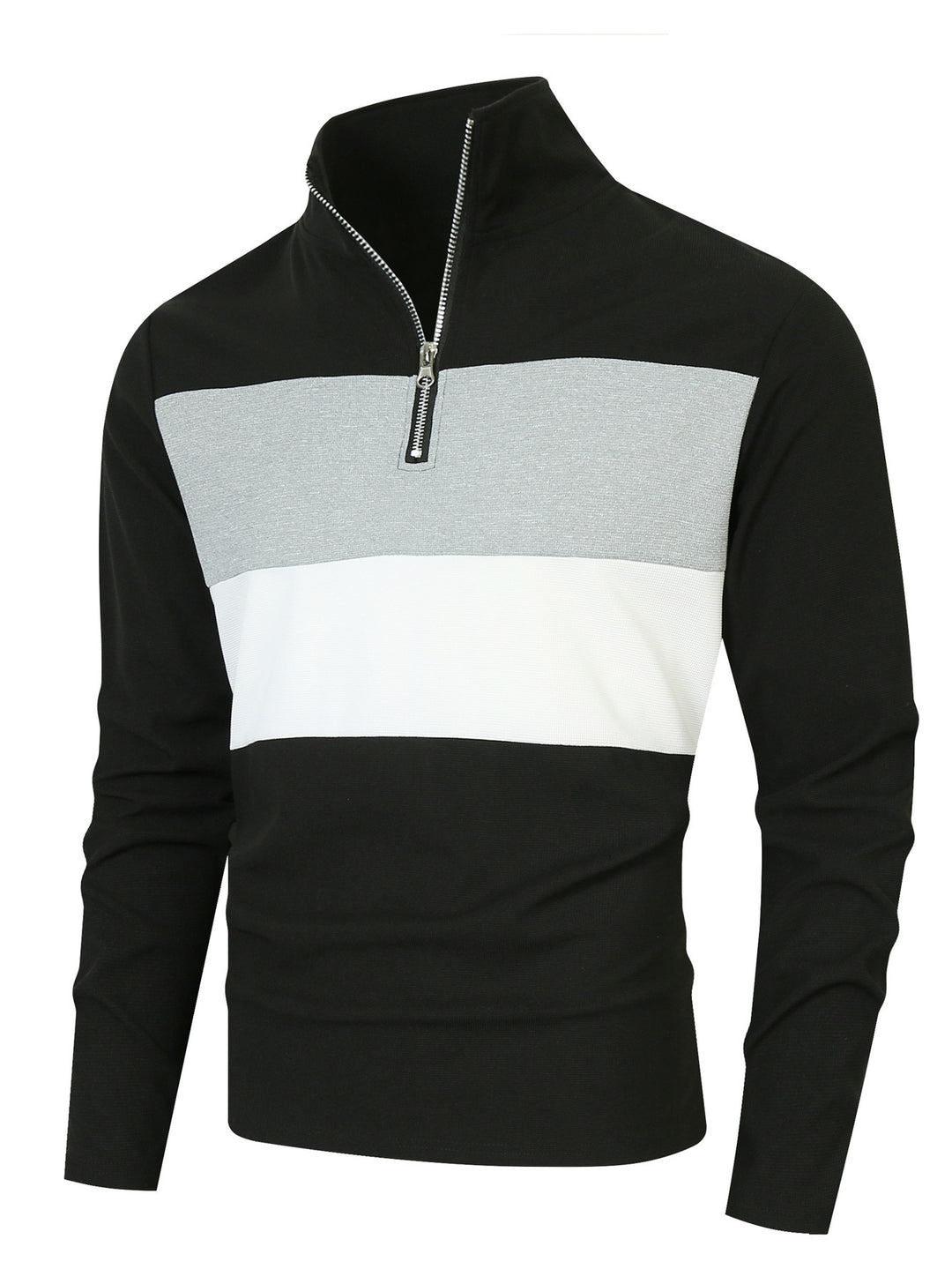 Herren nan Halbzip-Pullover mit Stehkragen, breitem Blockstreifen und fein gerippter Struktur EB
