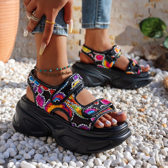 Damen Glamouröse Plateau-Sandalen mit verstellbaren Riemen EB