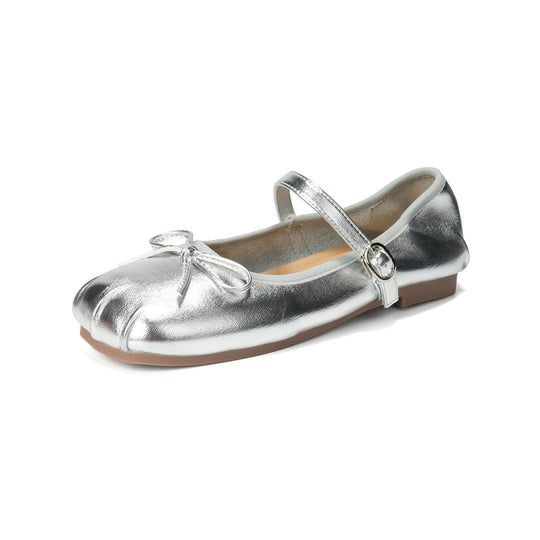 Damen Ballerinas mit modischem Schleifenakzent und elegantem Metallic-Finish EB