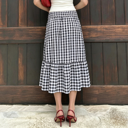 Damen Fließender Viskose-Rock mit taillierter High-Waist und Rüschensaum EB