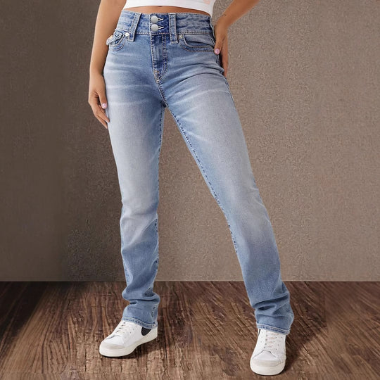 Damen Hohe Taille Bootcut Jeans mit Stretch-Anteil EB