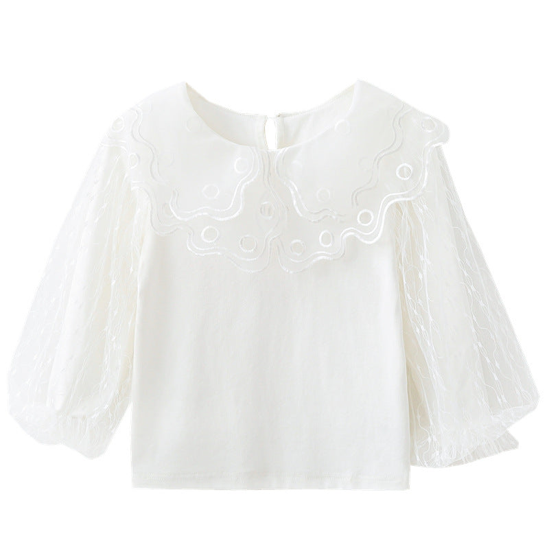 Mädchen elegante Bluse mit transparenten Tüllärmeln EB