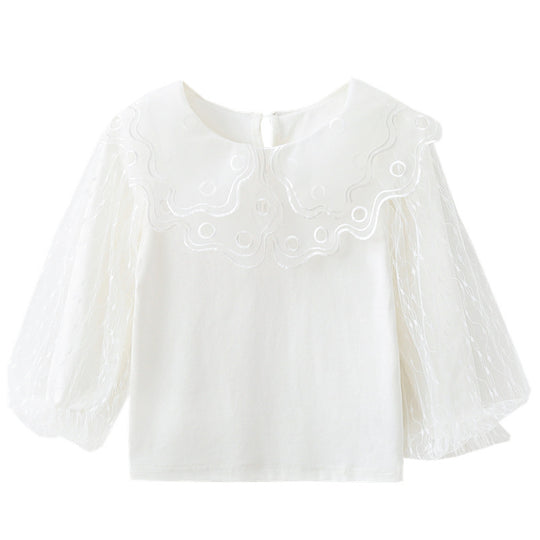 Mädchen elegante Bluse mit transparenten Tüllärmeln EB