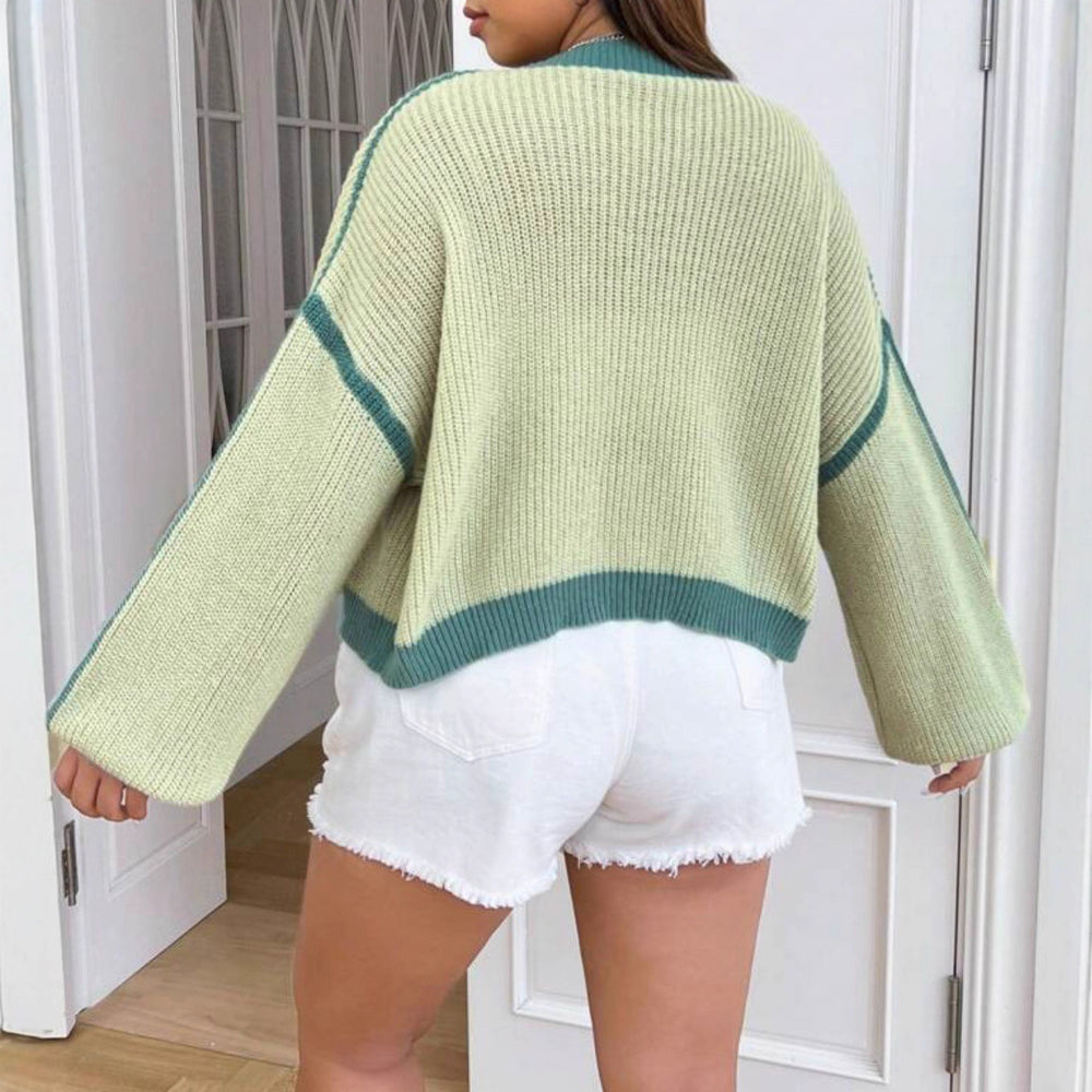 Damen Grobstrickjacke mit Farbkontrast und lässigem Schnitt EB