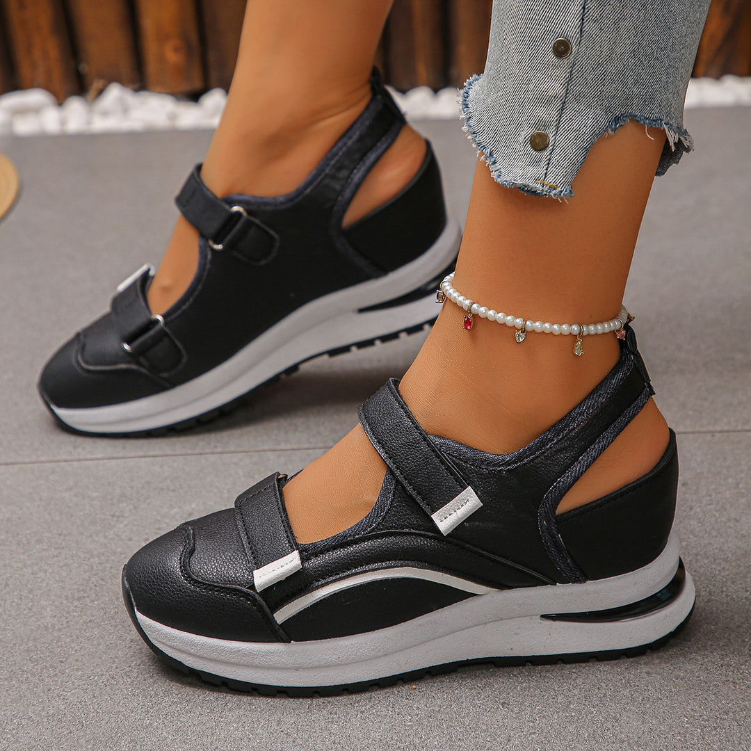 Damen sportliche Slingback-Sneakers mit Klettverschluss und leichter Keilsohle EB