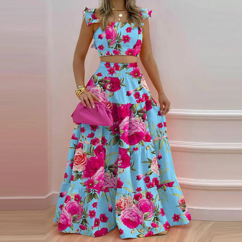 Damen Maxikleid mit voluminösem Rock und Rüschendetails EB