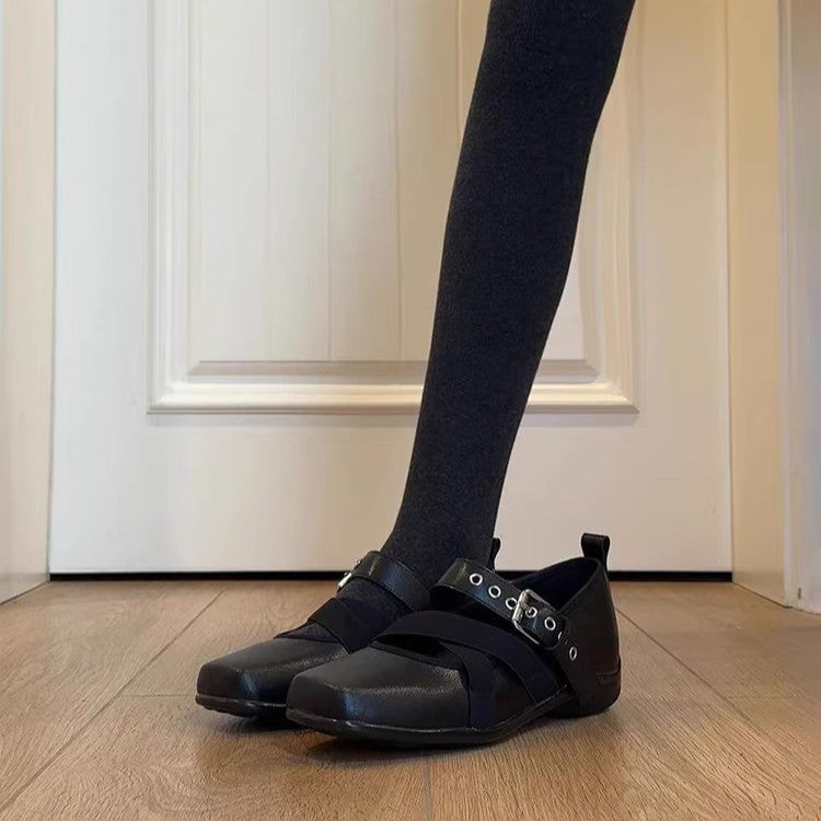 Damen Komfortable Ballerinas mit elastischen Kreuzriemen EB