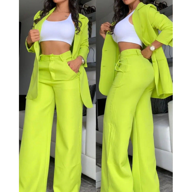 Damen Elegantes Zweiteiler-Set mit weitem Hosenbein und tailliertem Blazer EB