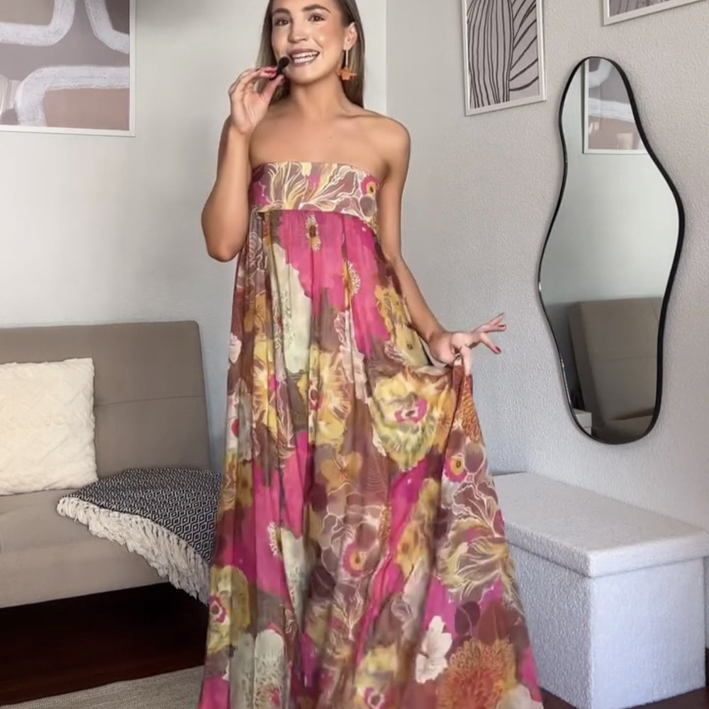 Damen Maxi-Rock mit floralem Design und elastischem Bund EB