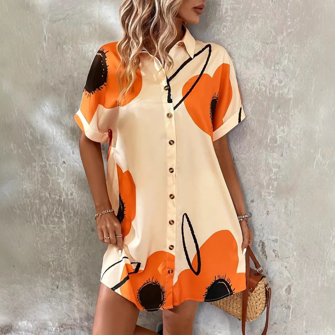 Damen Hemdblusenkleid mit floralen Akzenten und elegantem Schnitt EB